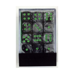 Chessex Dés D6 12 Mm Gemini Black-Grey/Green – Lot De 36 Dés, Couleur Noir-Gris/Vert